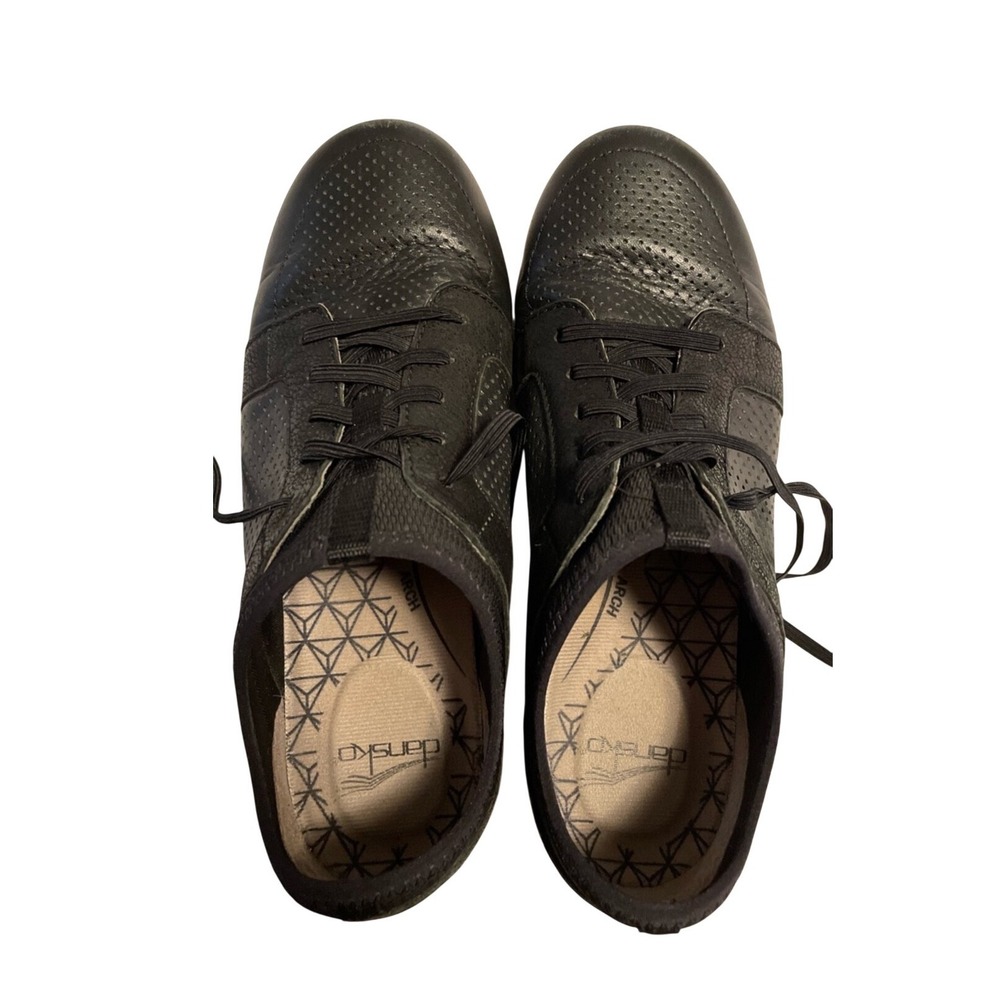 Dansko Black Leather Sneakers Size 7 Lace Up Tennis Shoes Comfortable